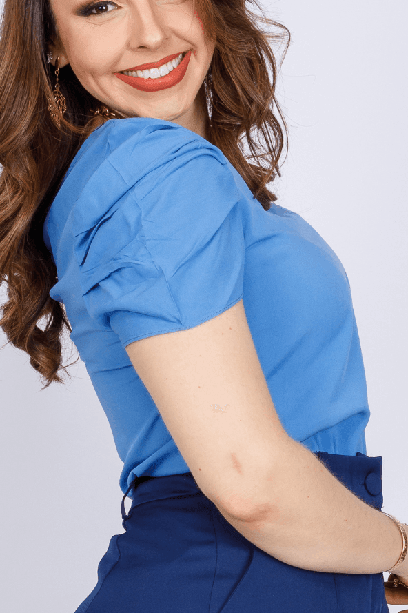 Blusa Lisa Detalhe Decote "V" Carla Azul Celeste - imporium