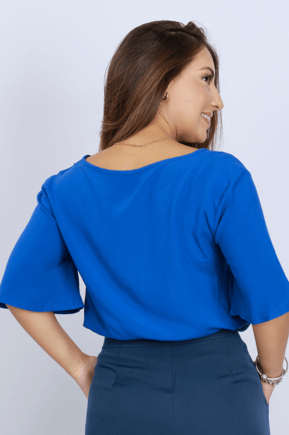 Blusa Lisa Viscose Decote ''V'' Luciana Azul Royal - imporium