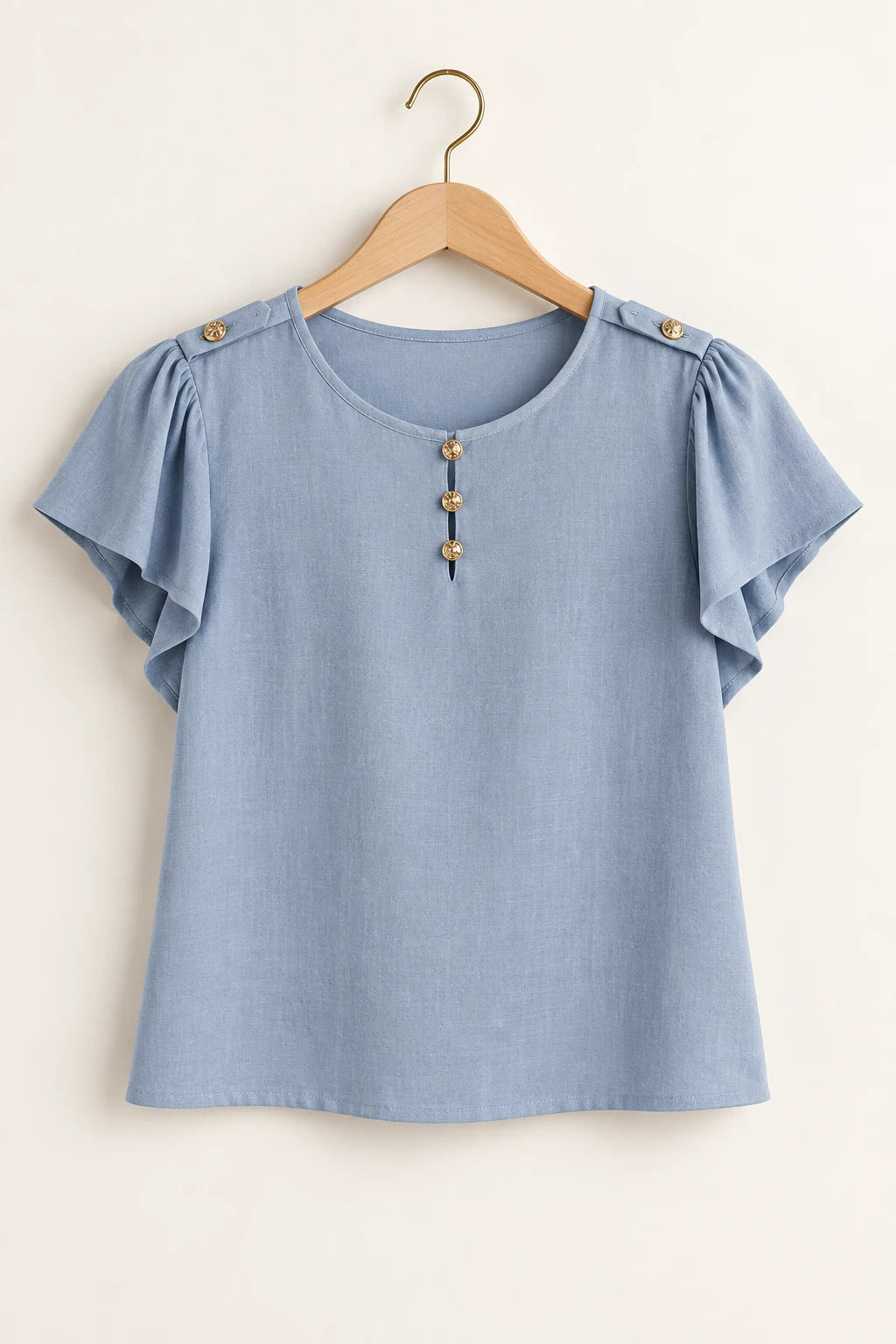 Blusa Manga Curta Em Visco-linho Detalhe Botão Neia Azul - foto 9