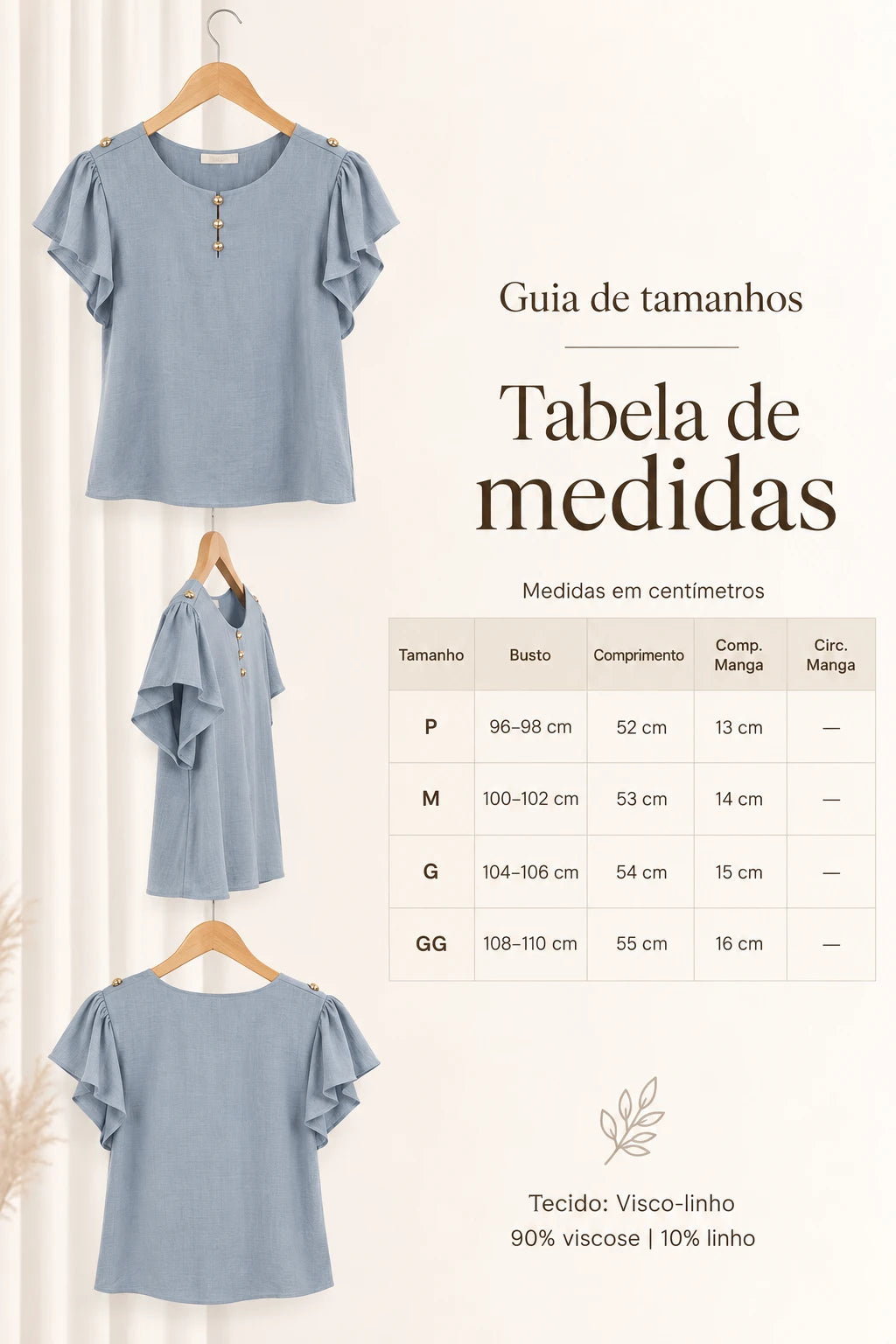 Blusa Manga Curta Em Visco-linho Detalhe Botão Neia Azul - foto 10