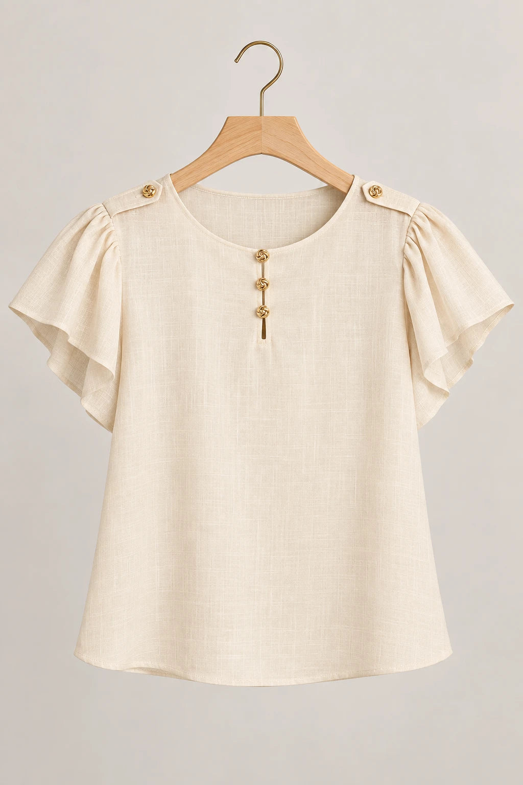 Blusa Manga Curta Em Visco-linho Detalhe Botão Neia Creme - foto 9