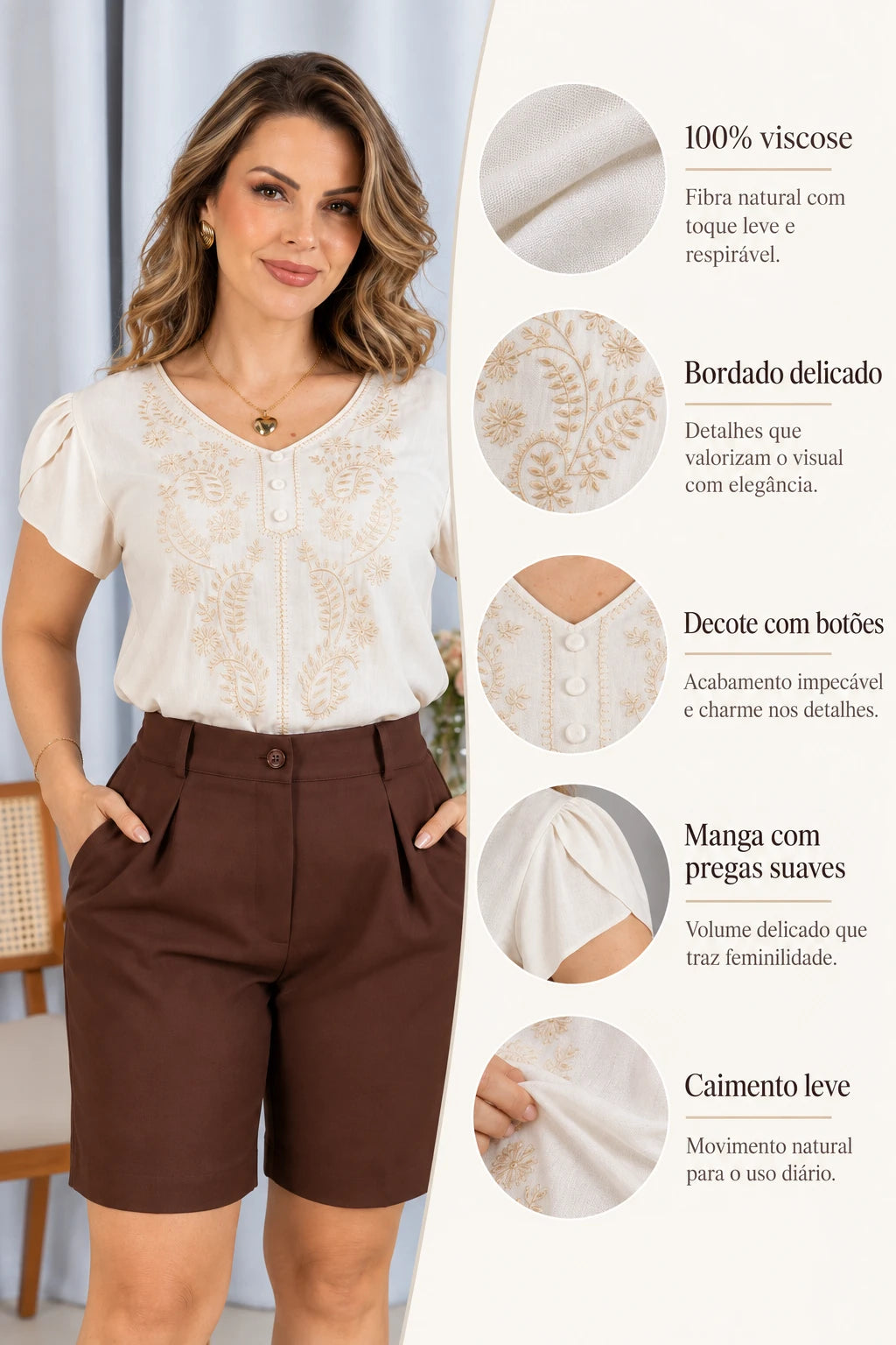 Blusa Manga Curta Transpassada Bordada Milena Branca - foto 8