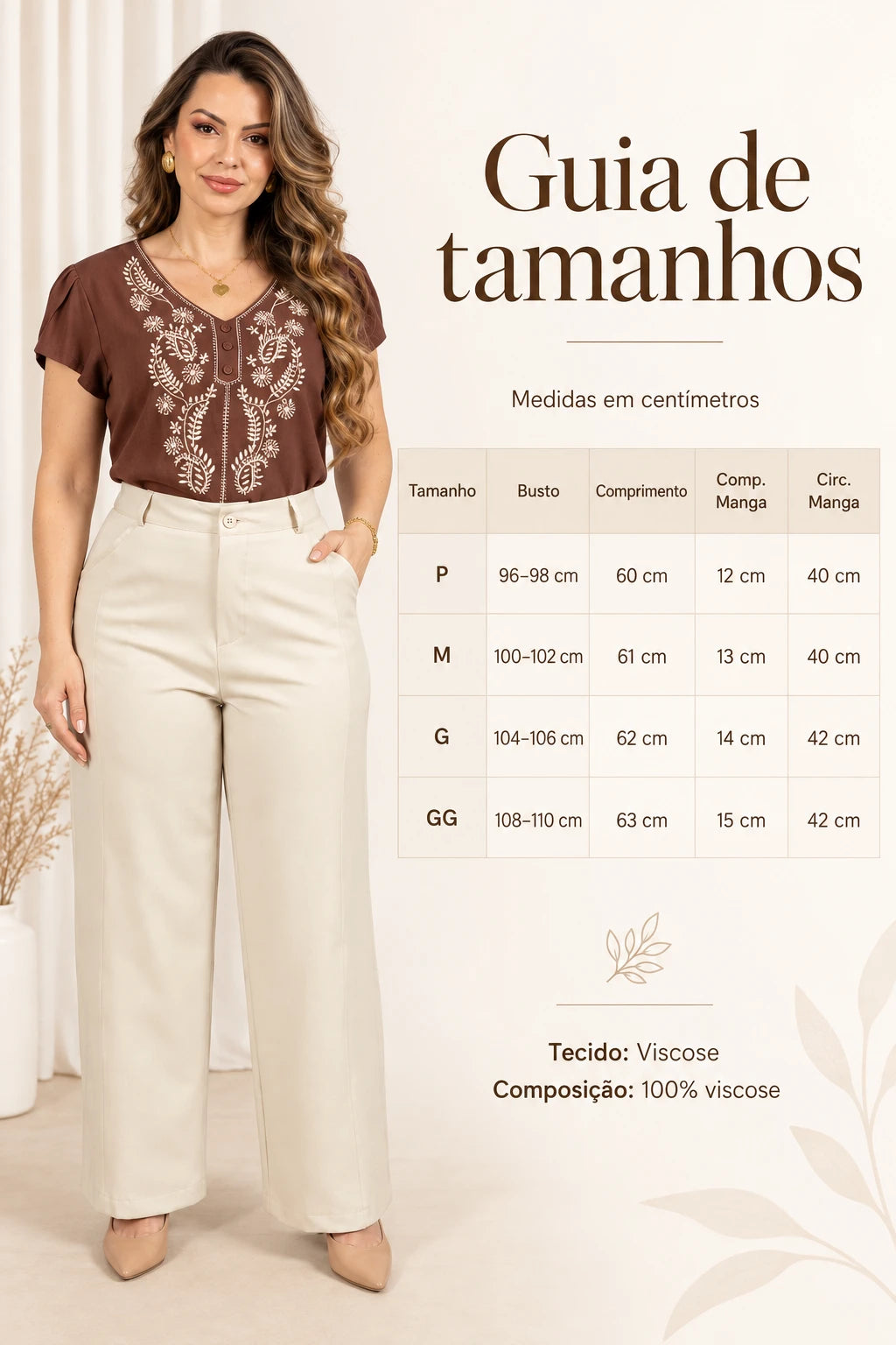 Blusa Manga Curta Transpassada Bordada Milena Marrom - foto 10