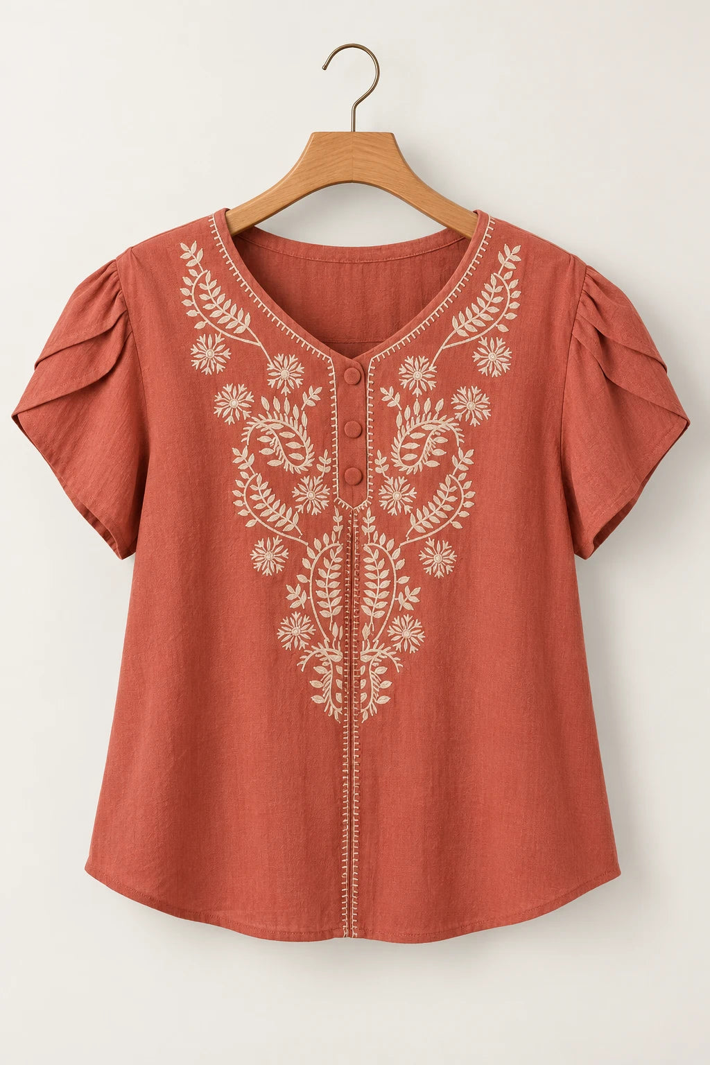 Blusa Manga Curta Transpassada Bordada Milena Terracota - foto 9