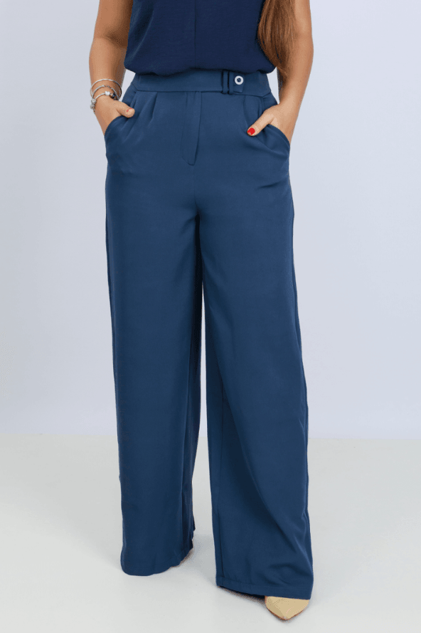 Calça Pantalona Alfaiataria Mariane Azul Marinho - imporium