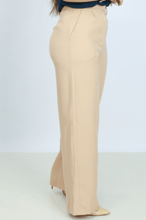 Calça Pantalona Alfaiataria Mariane Bege - imporium