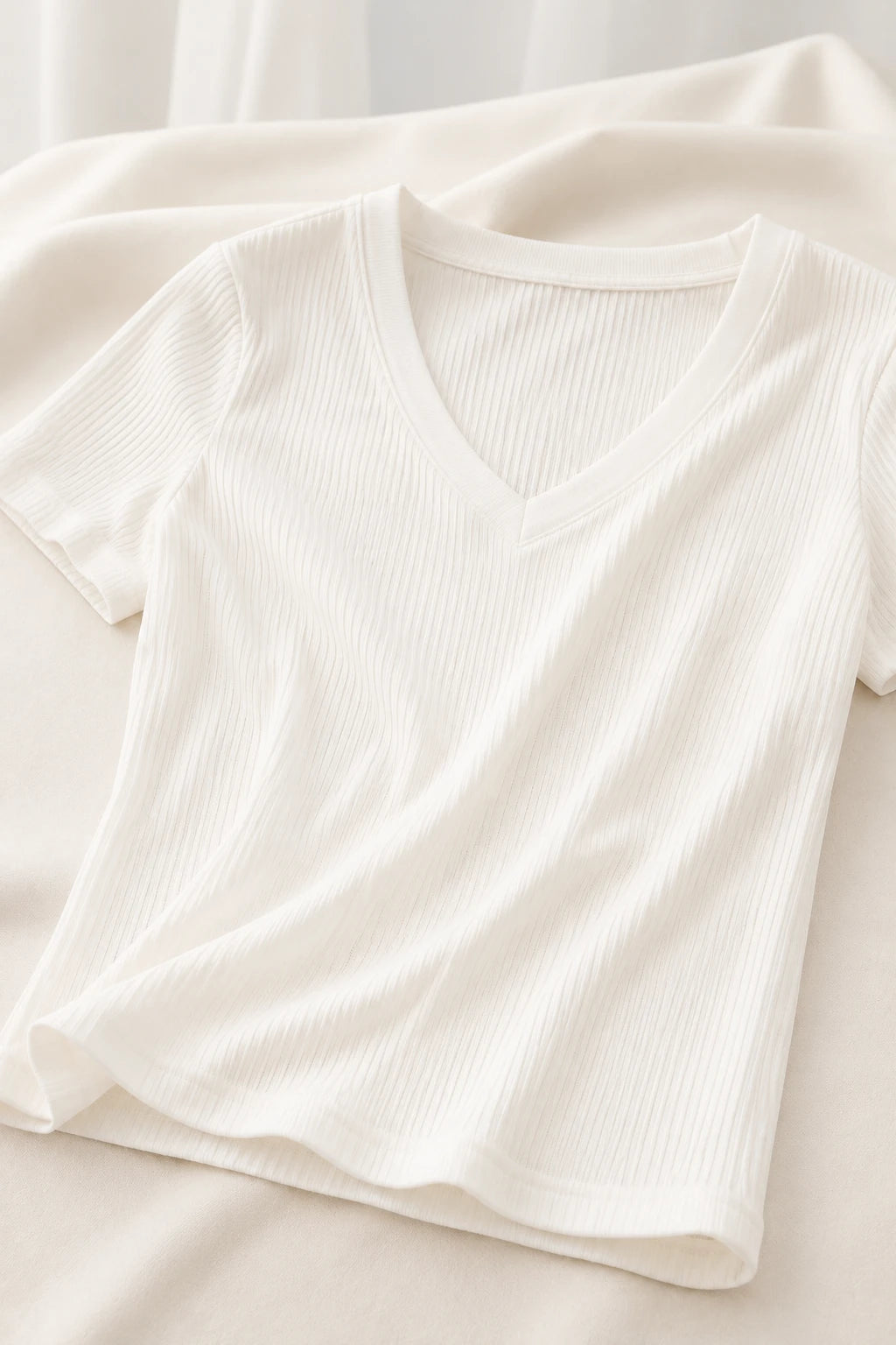 Blusa Malha Canelada que Estica Celeste Branca