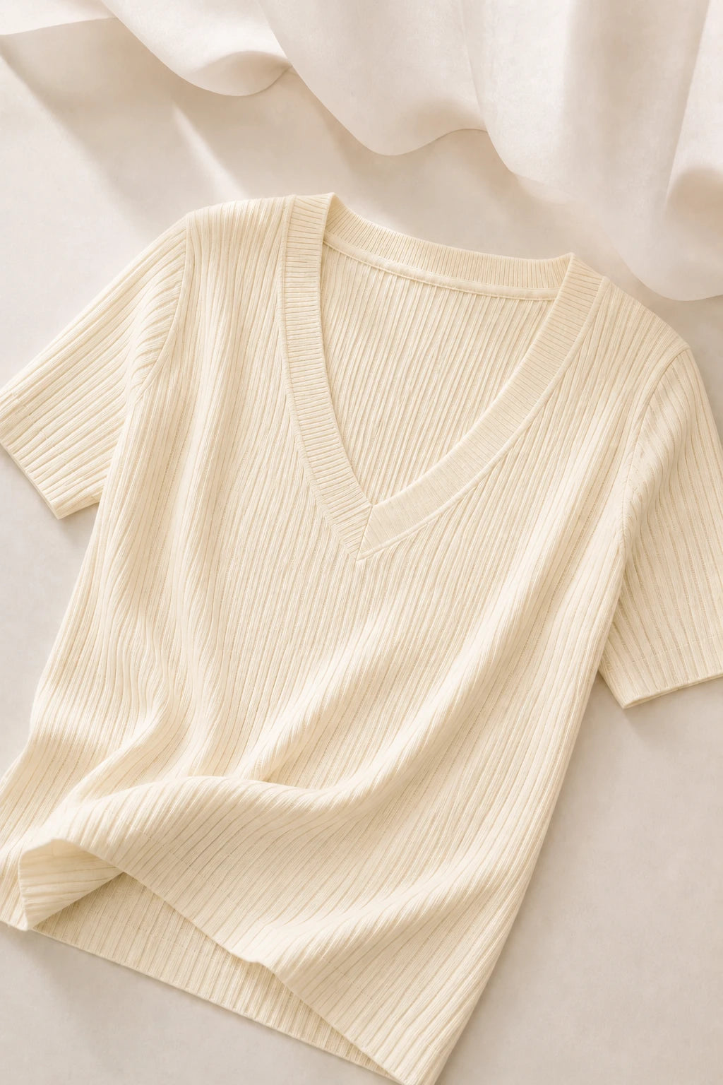 Blusa Malha Canelada que Estica Celeste Creme