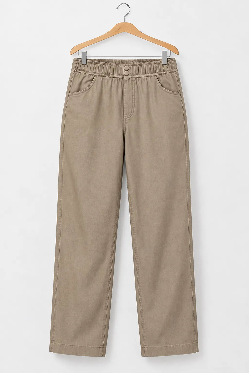 Calça Corte Reto em Chambray com Detalhe de Botões Célia Caqui