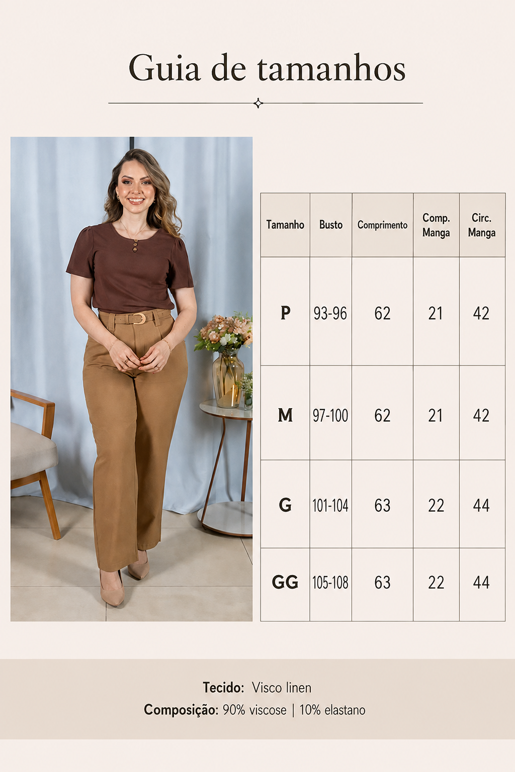 Blusa Visco Linen com Botões Chloe Marrom