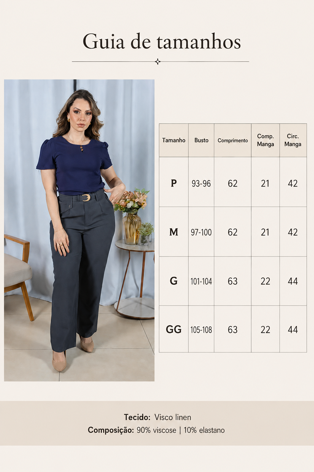 Blusa Visco Linen com Botões Chloe Azul Marinho