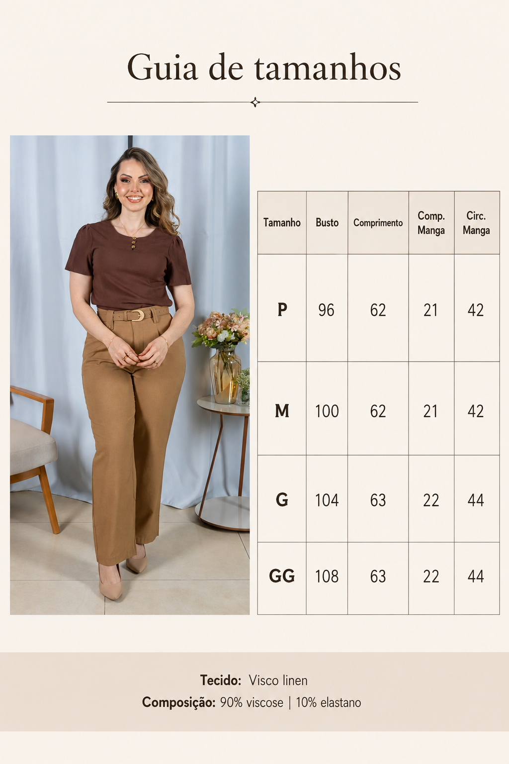 Blusa Visco Linen com Botões Chloe Marrom