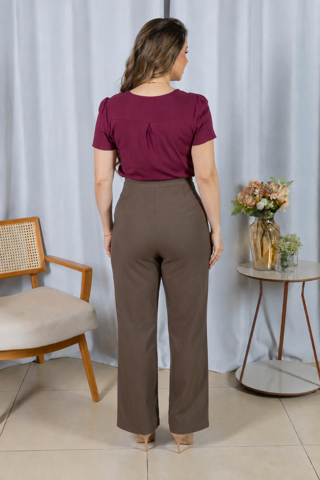 Blusa Visco Linen com Botões Chloe Marsala