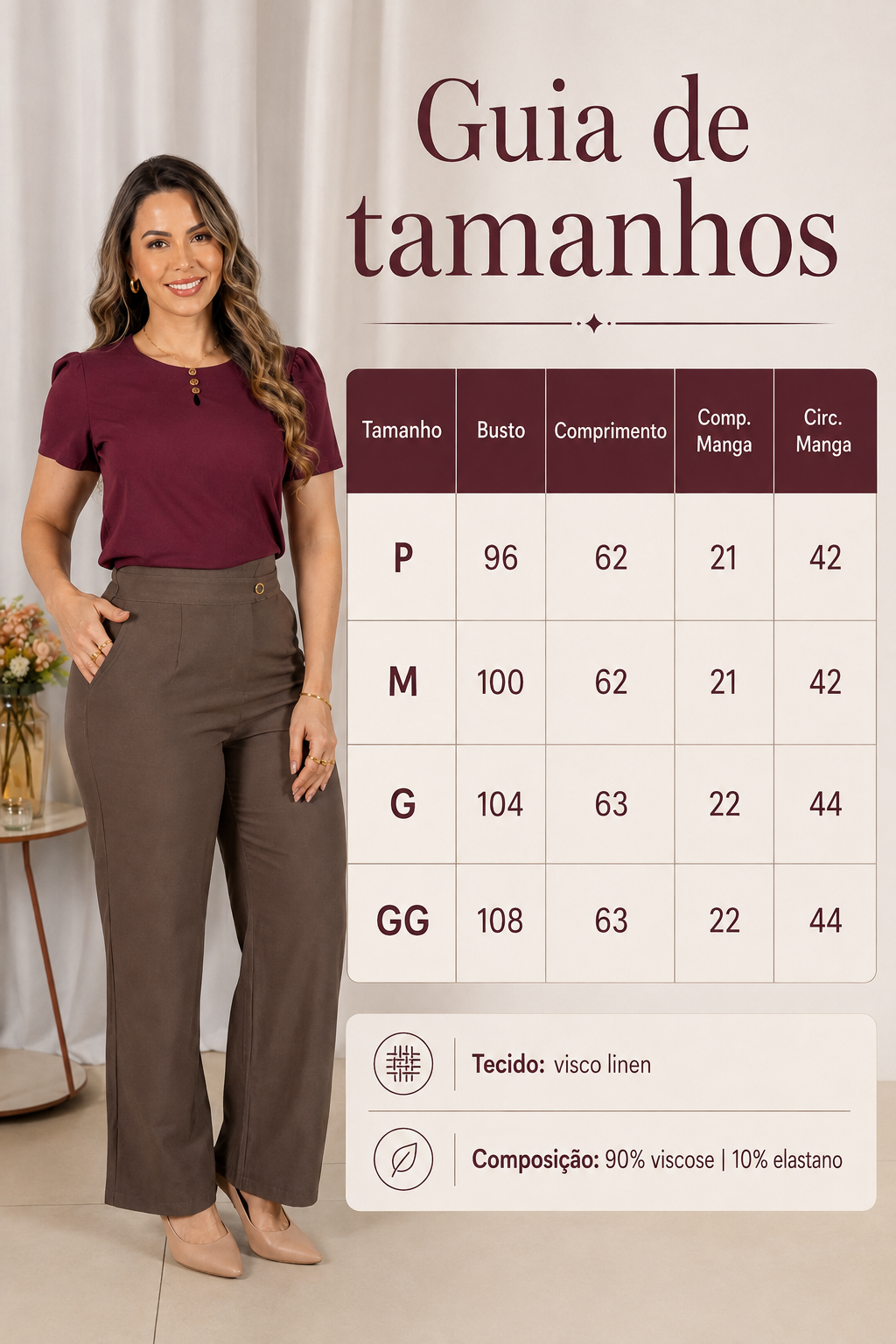 Blusa Visco Linen com Botões Chloe Marsala