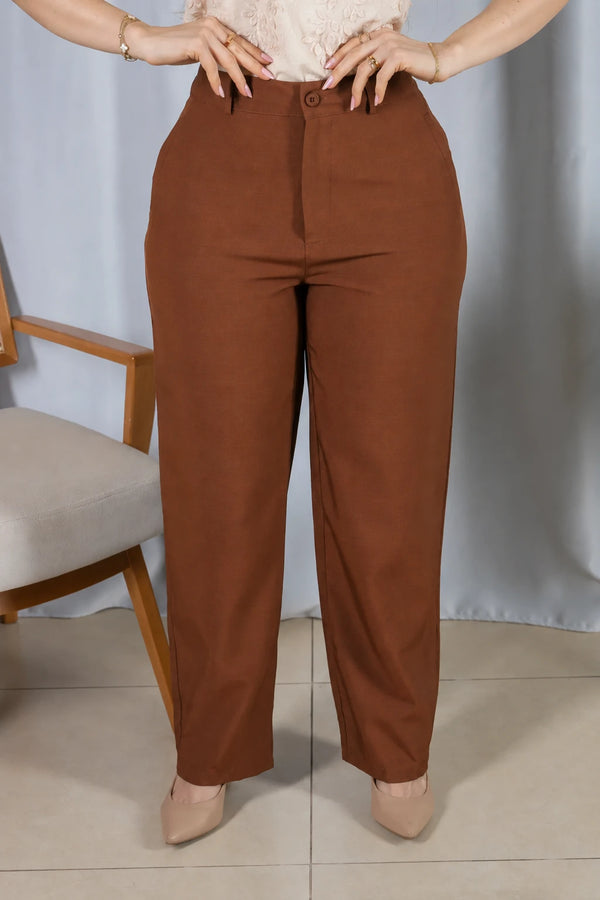 Calça Alfaiataria Corte Reto Cleo Marrom