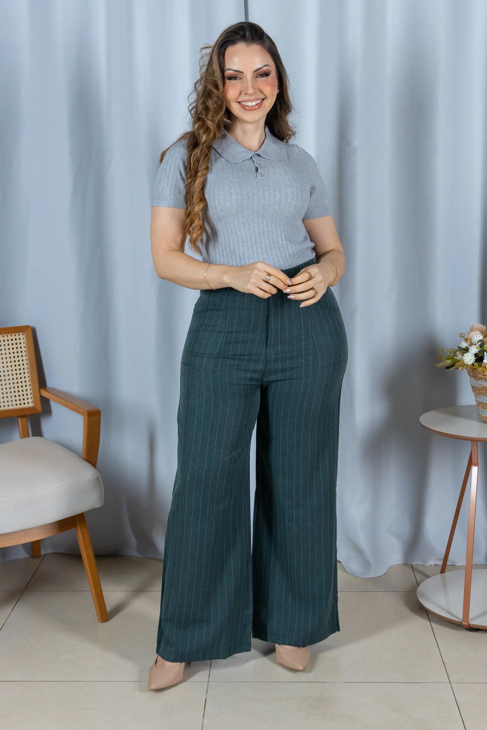 Blusa Modal Macia com Botões Julieta Cinza
