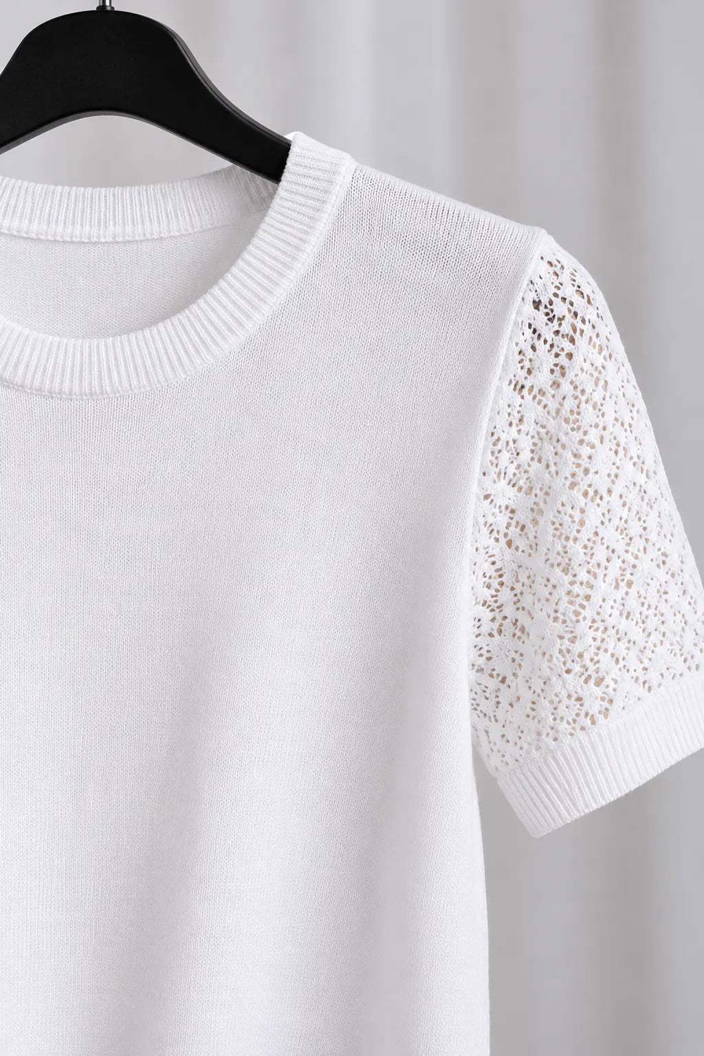 Blusa Manga Curta Modal Renda Efeito Crochê Jordana Branca