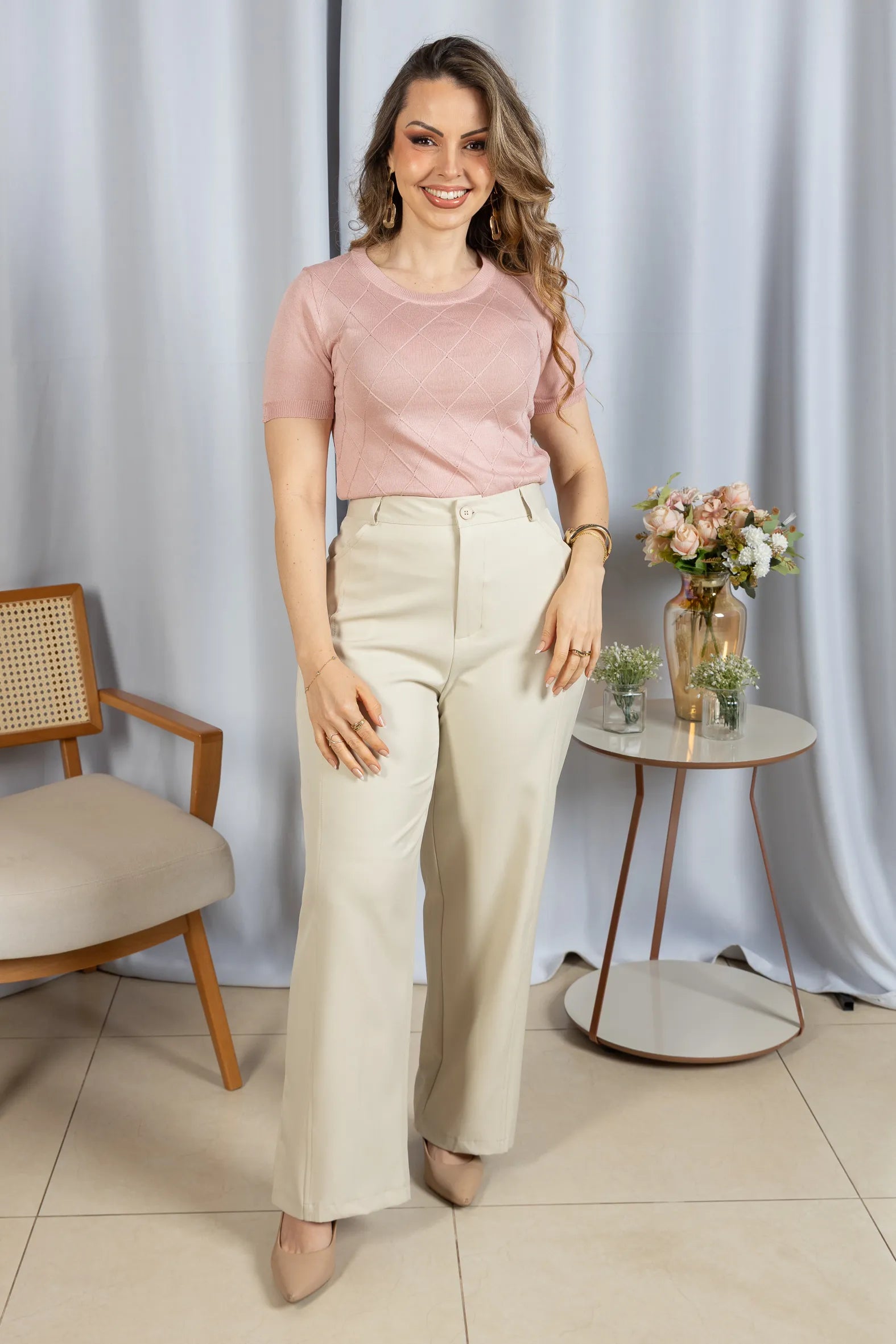 Blusa Manga Curta em Modal Bruna Rosa - adicional 1