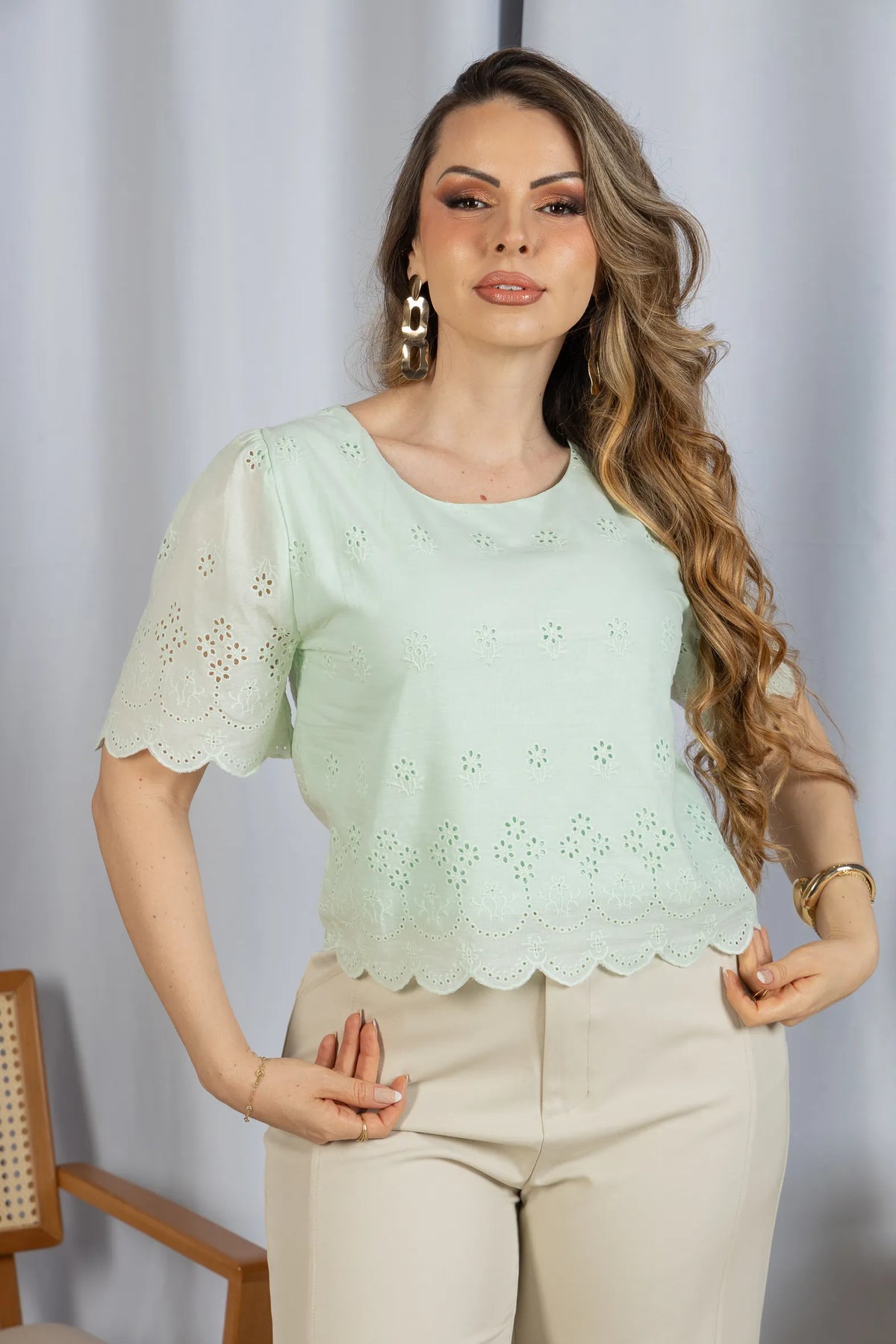 Blusa em Laise Leve e Delicada Clarissa Verde - adicional 5