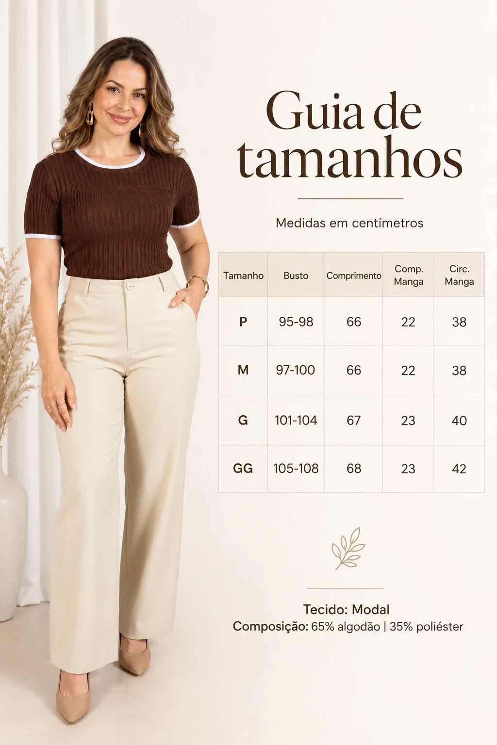 Blusa que Estica Detalhes Contrastantes Alessia Marrom - adicional 1