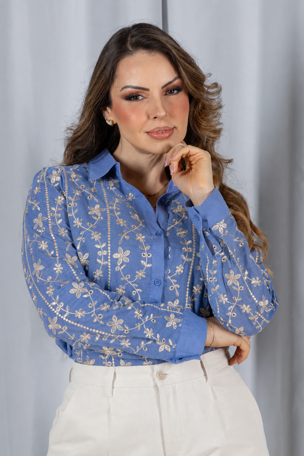Camisa Laise Atemporal Maitê Azul