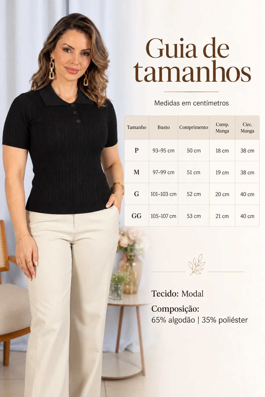 Blusa Modal Macia com Botões Juliete Preta - detalhe