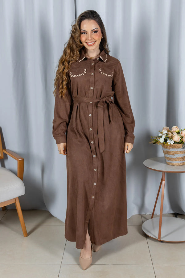 Chemise Suede Pesponto Sofisticado Luna Marrom - variação adicional 2
