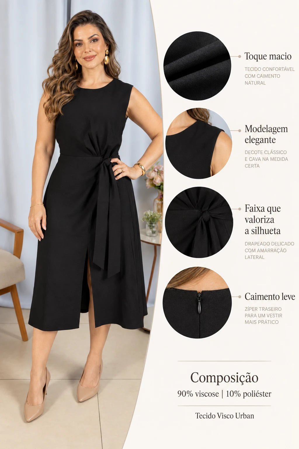Vestido Leve em Visco Urban Cássia Preto - adicional 3