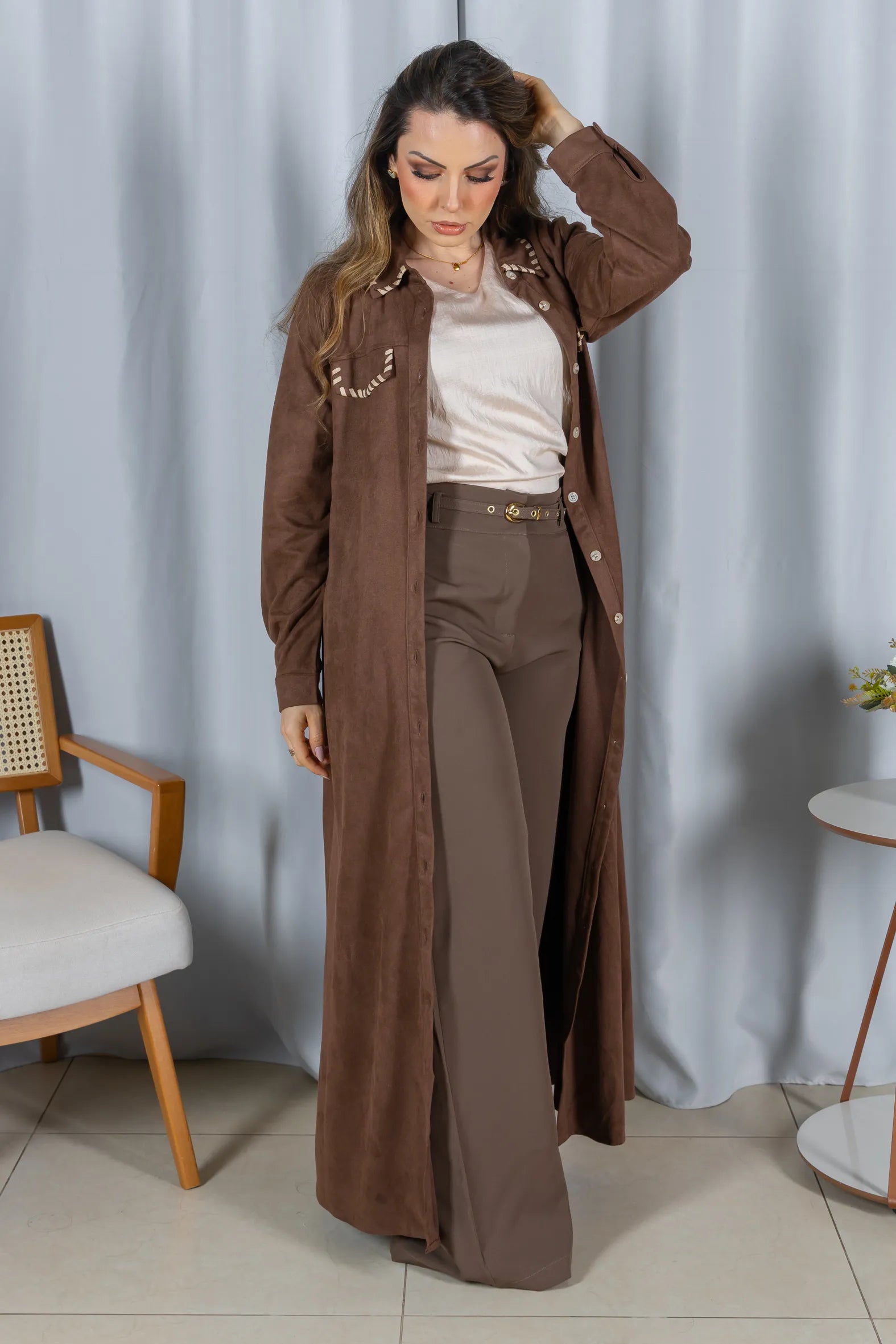 Chemise Suede Pesponto Sofisticado Luna Marrom - variação adicional 12