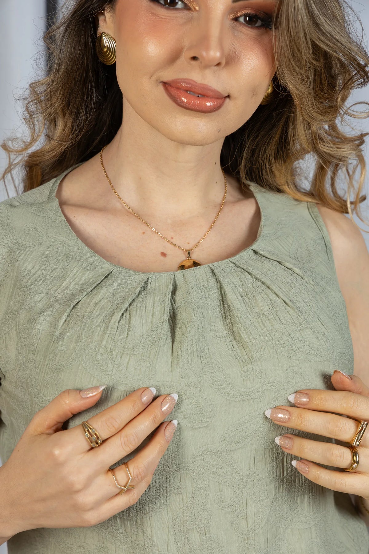 Blusa Regata Em Cambraia Texturizada Ângela Verde - adicional 7