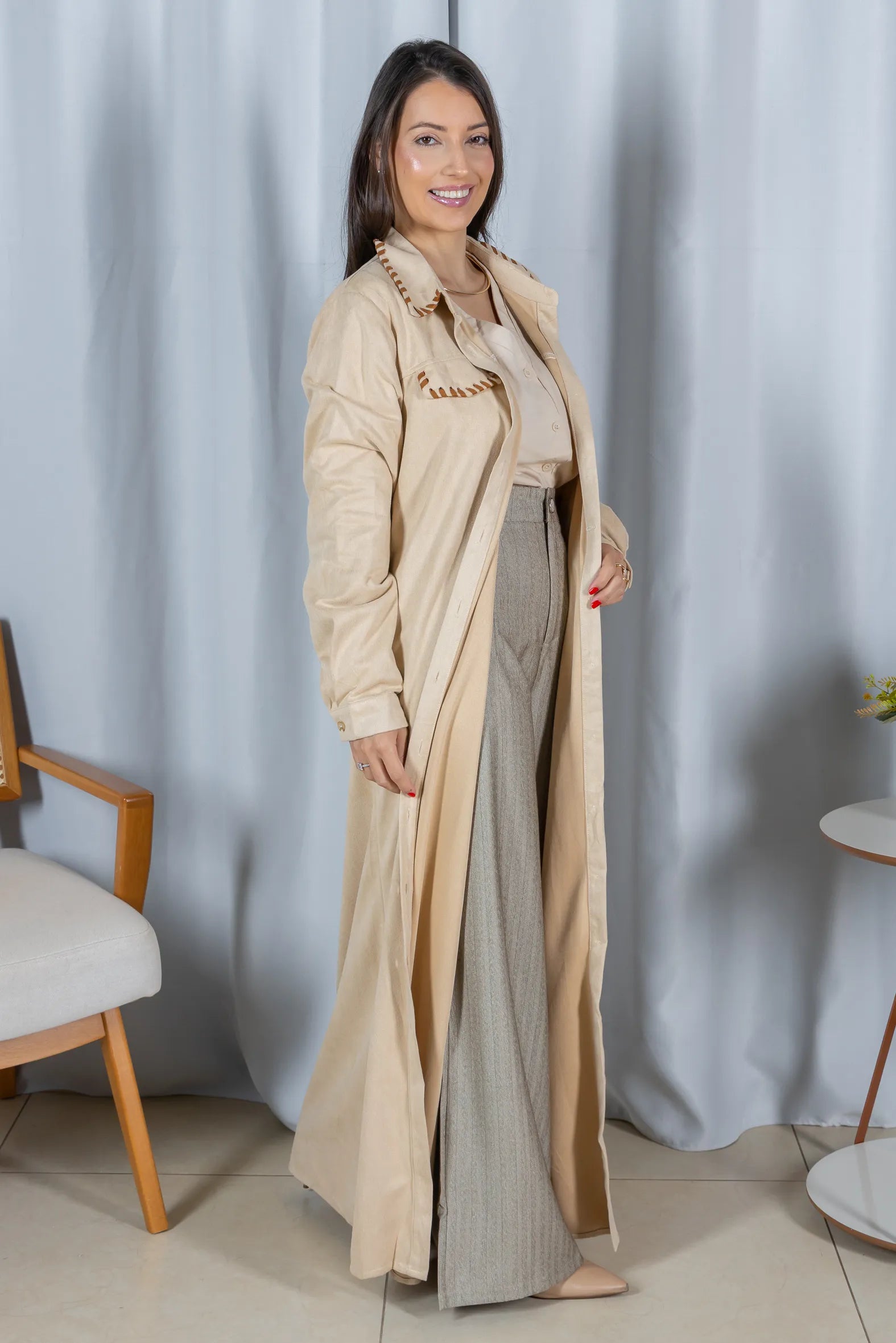 Chemise Suede Pesponto Sofisticado Luna Creme - variação adicional 9