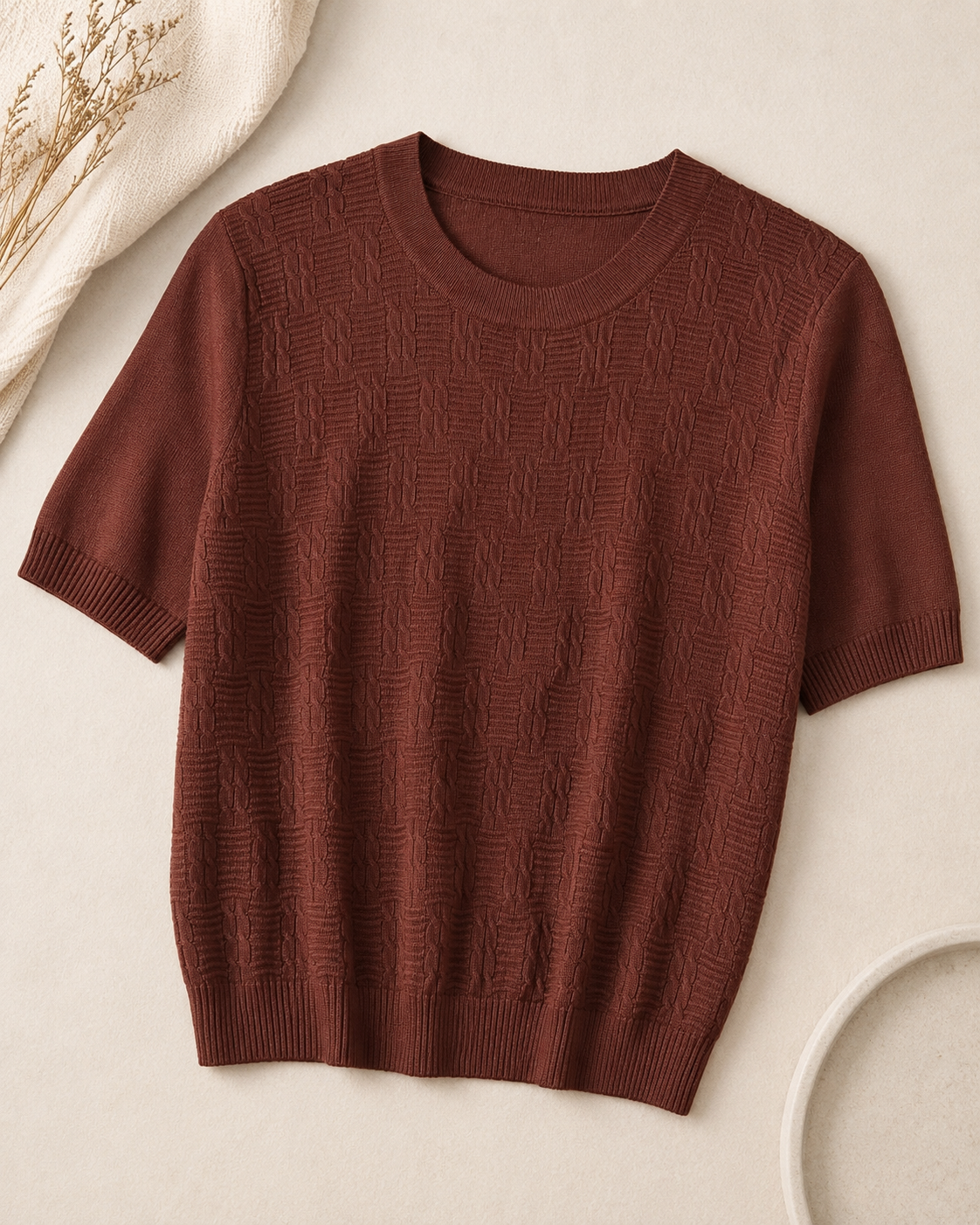 Blusa Manga Curta em Modal Texturizado Ariana Marrom - adicional 4