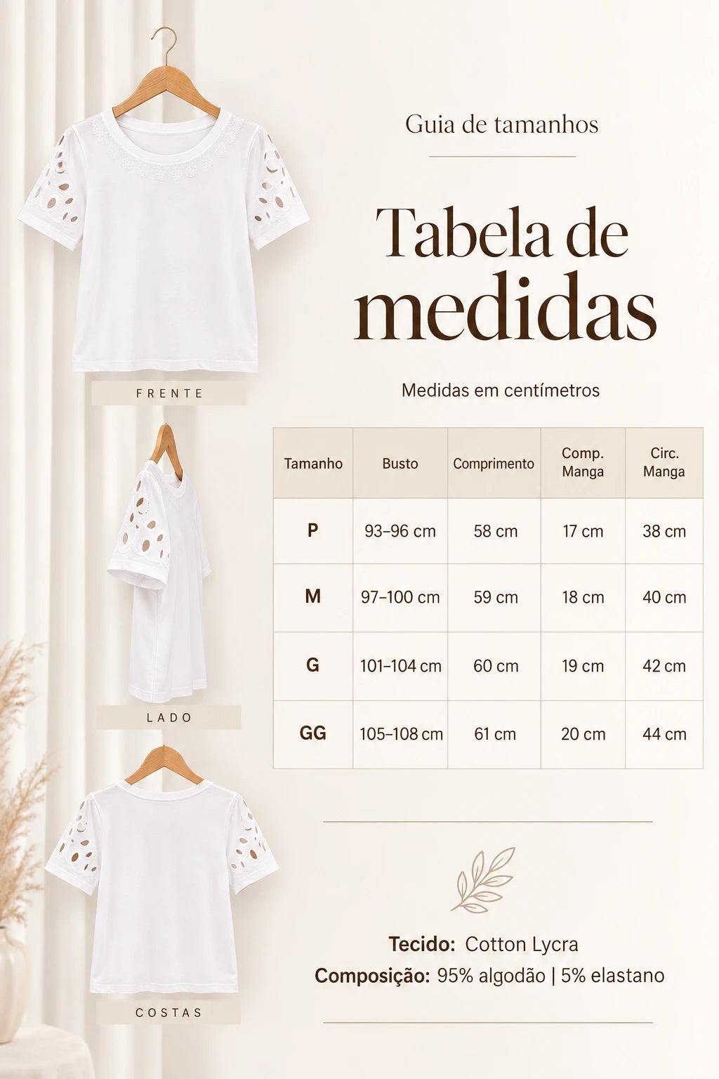 Blusa Confortável em Cotton Lycra com Manga Vazada Paula Branca - adicional 5