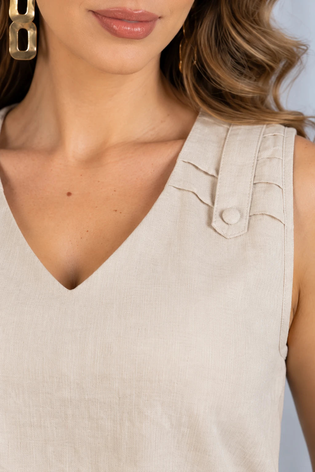 Blusa Regata em Poli-Linho Caroline Creme - adicional 3
