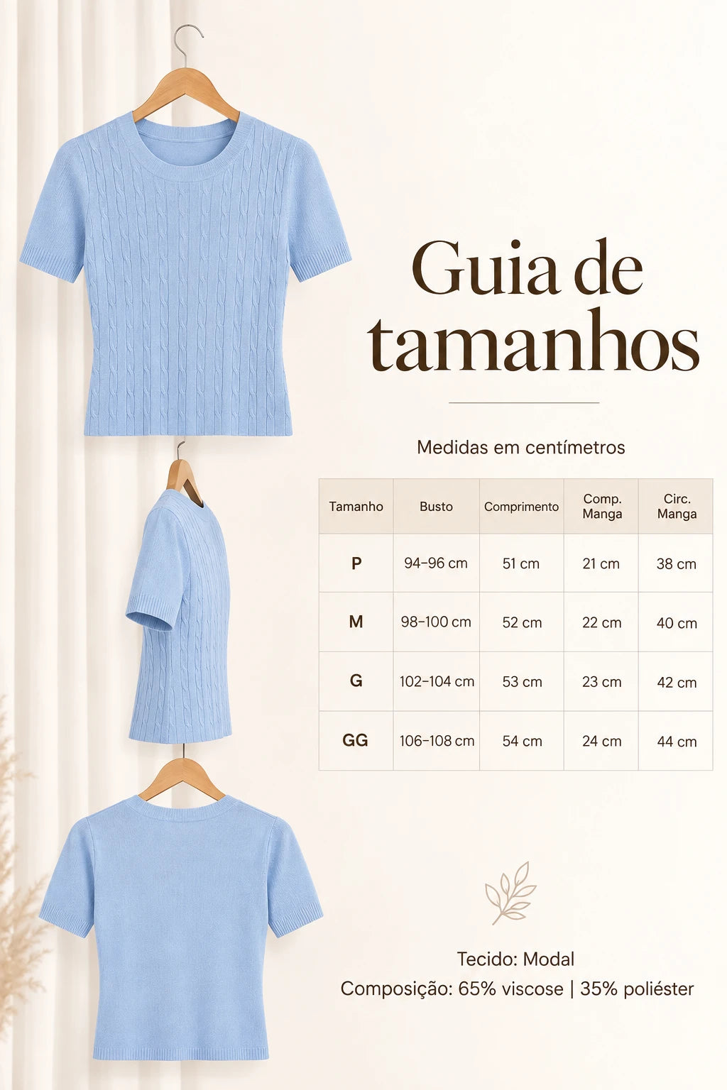 Blusa Manga Curta em Modal Canelado Tatiane Azul - benefícios