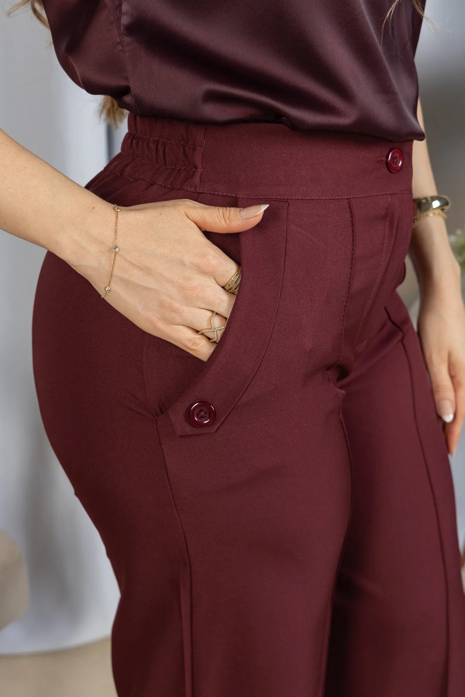 Calça Pantalona Confortável Cós com Elástico Simone Marsala - adicional 4