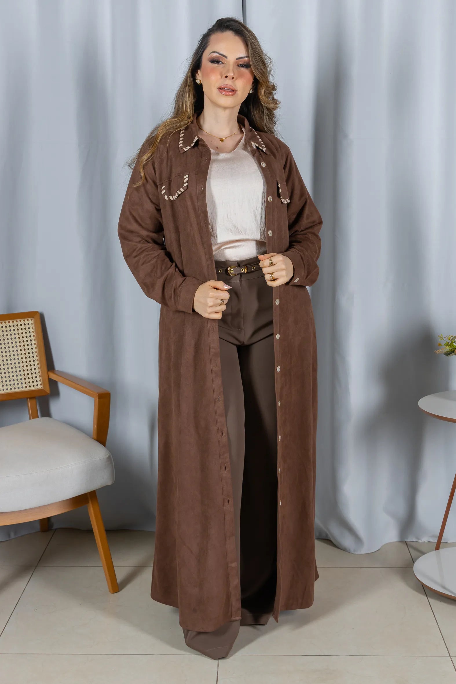 Chemise Suede Pesponto Sofisticado Luna Marrom - variação adicional 9