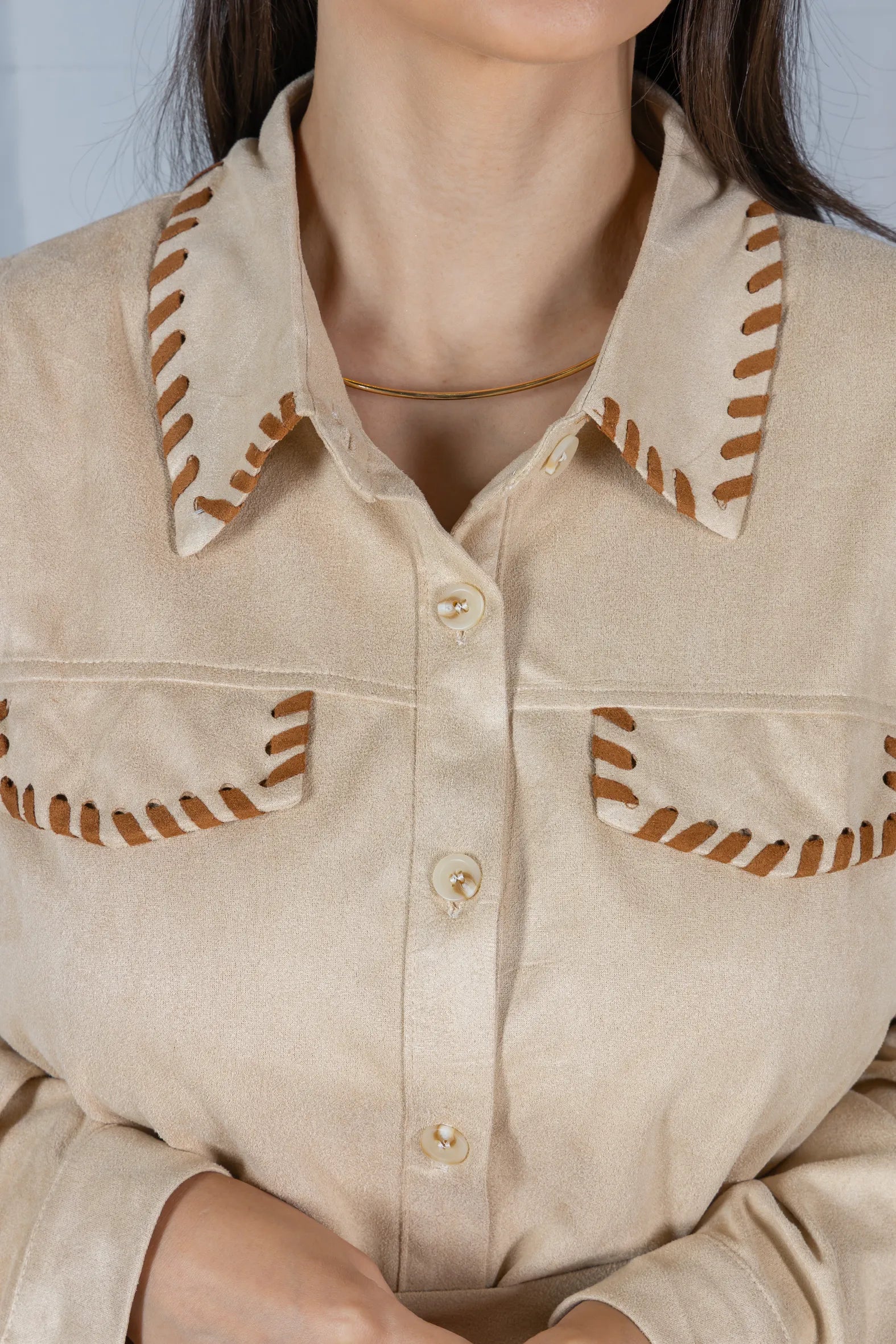 Chemise Suede Pesponto Sofisticado Luna Creme - variação adicional