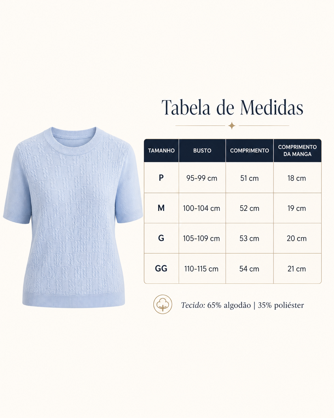 Blusa Manga Curta em Modal Texturizado Ariana Azul - adicional 5