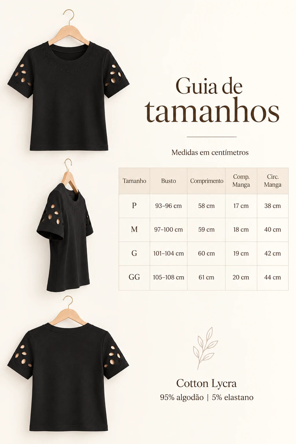 Blusa Confortável em Cotton Lycra com Manga Vazada Paula Preta - frente
