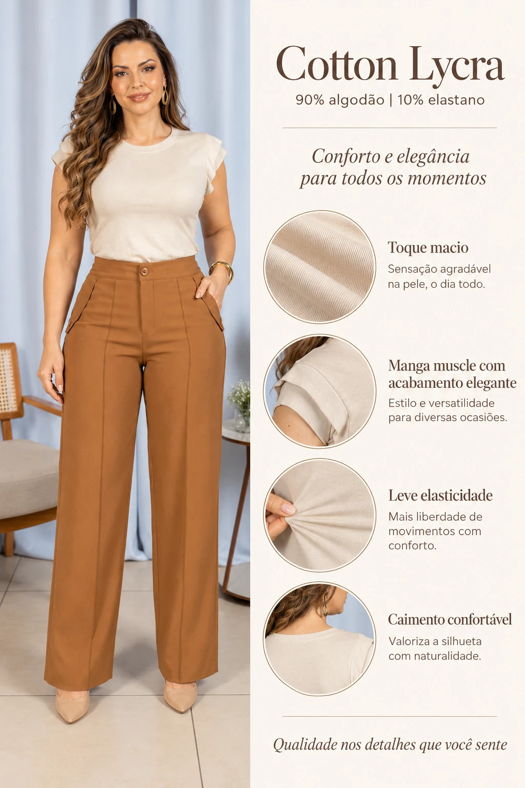 Blusa Confortável com Manga Muscle Ariela Creme - adicional 1