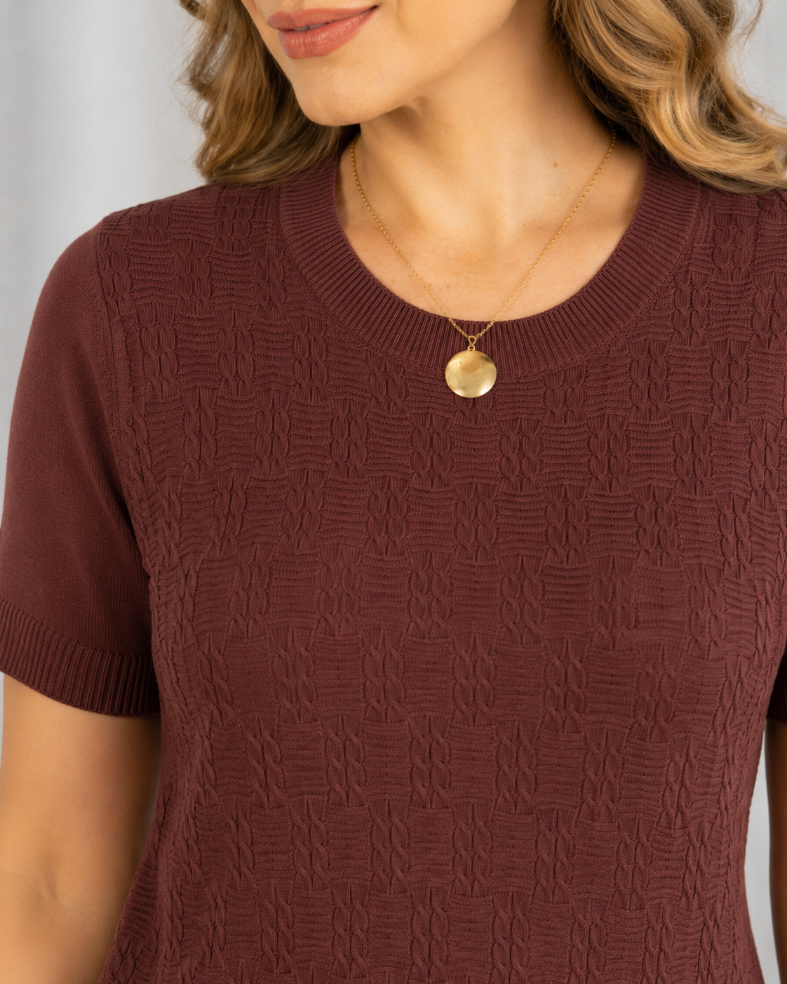 Blusa Manga Curta em Modal Texturizado Ariana Marrom - adicional 2