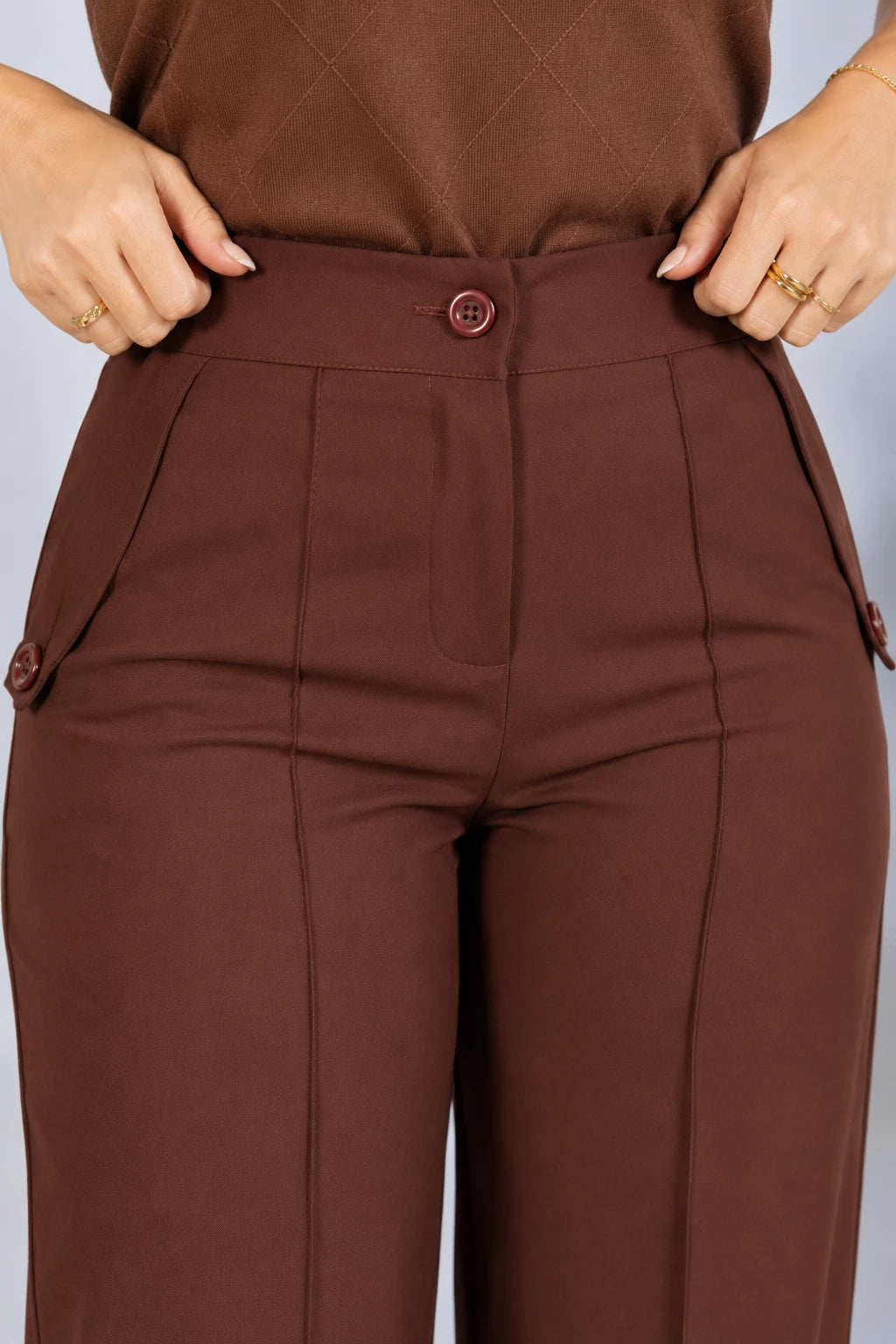Calça Pantalona Confortável Cós com Elástico Simone Marrom - adicional 3