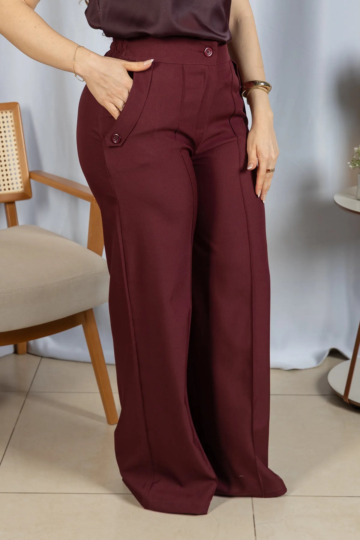 Calça Pantalona Confortável Cós com Elástico Simone Marsala - adicional 3