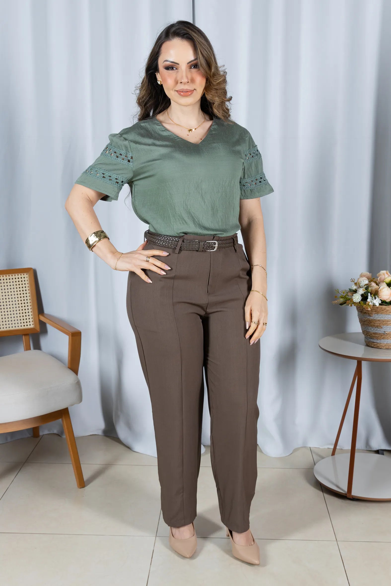 Blusa Cotton Air Decote "V" Lívia Verde
