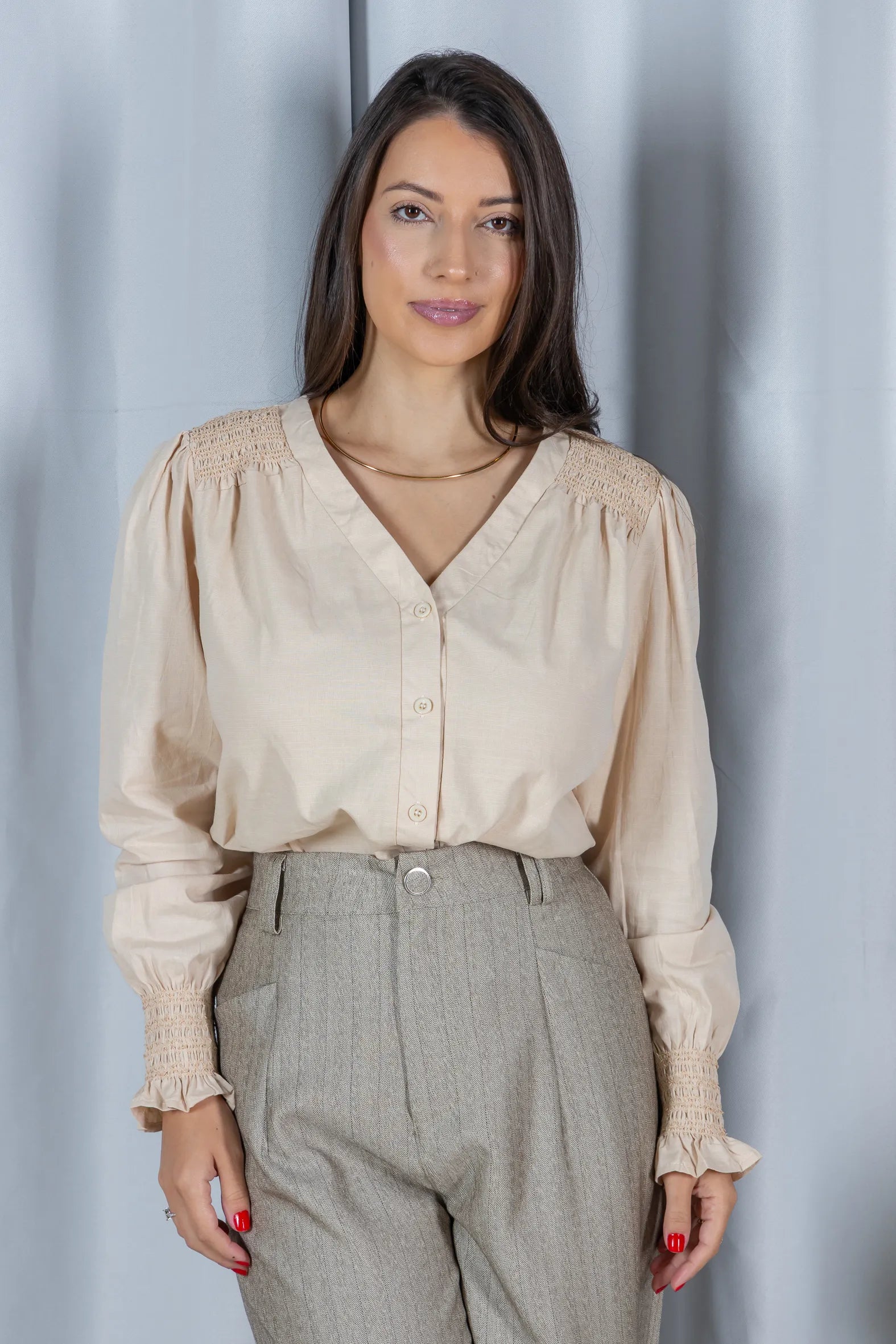 Blusa Cotton Visco com Bordado Artesanal Daiane Creme - costas