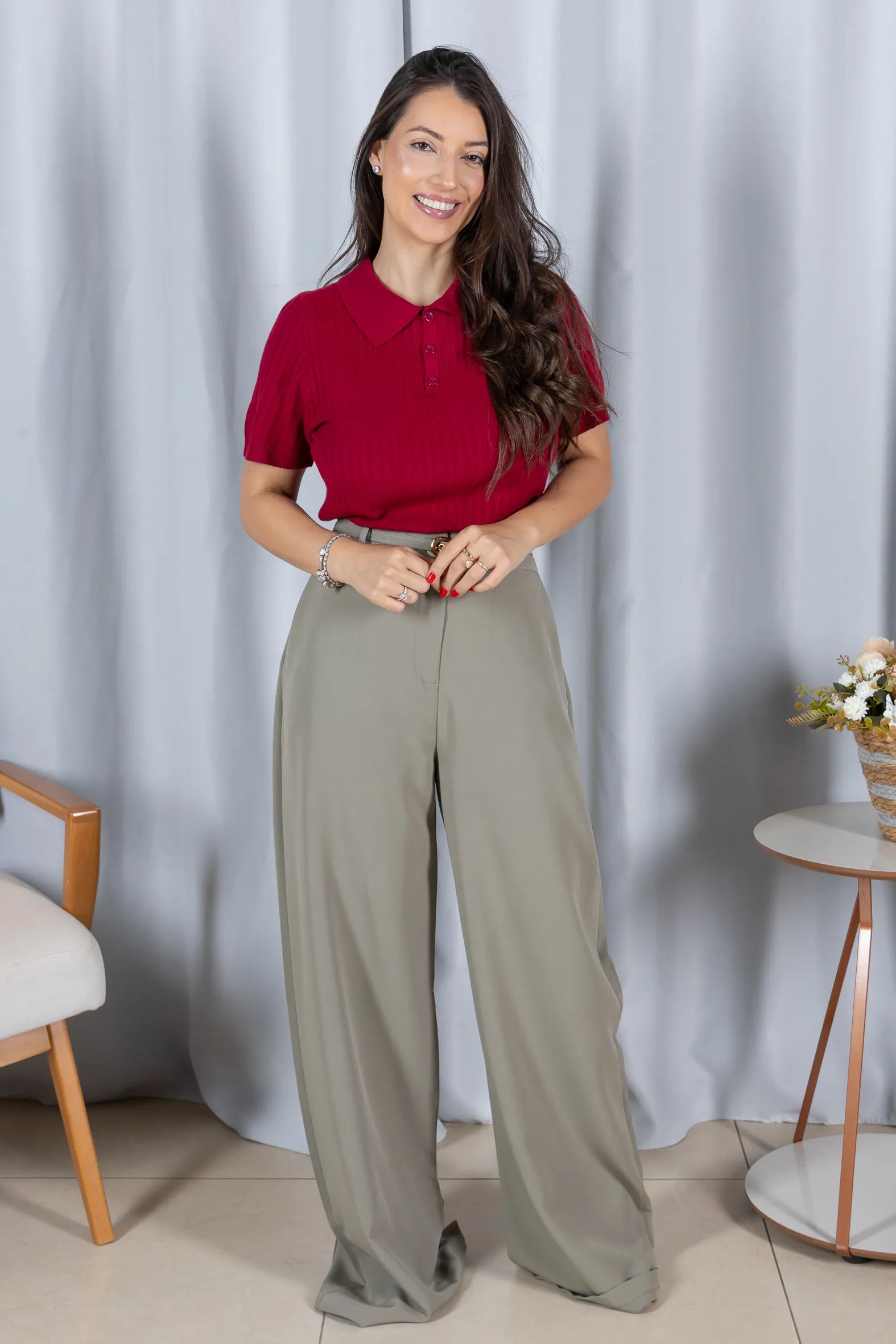 Blusa Modal Macia com Botões Julieta Bordô