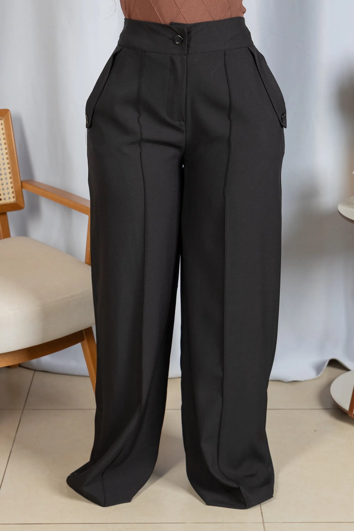 Calça Pantalona Confortável Cós com Elástico Simone Preta - adicional 1