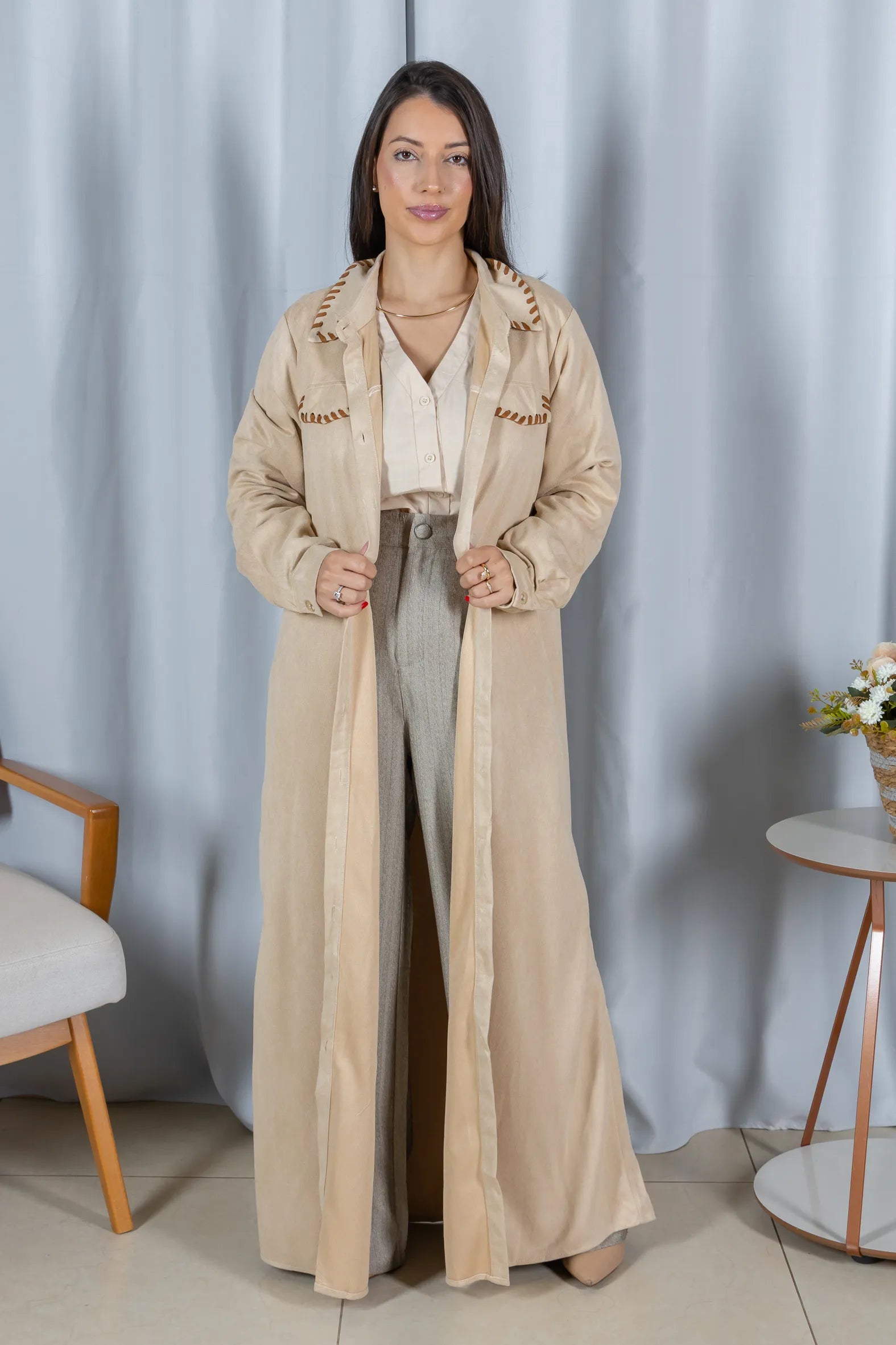 Chemise Suede Pesponto Sofisticado Luna Creme - variação adicional 8