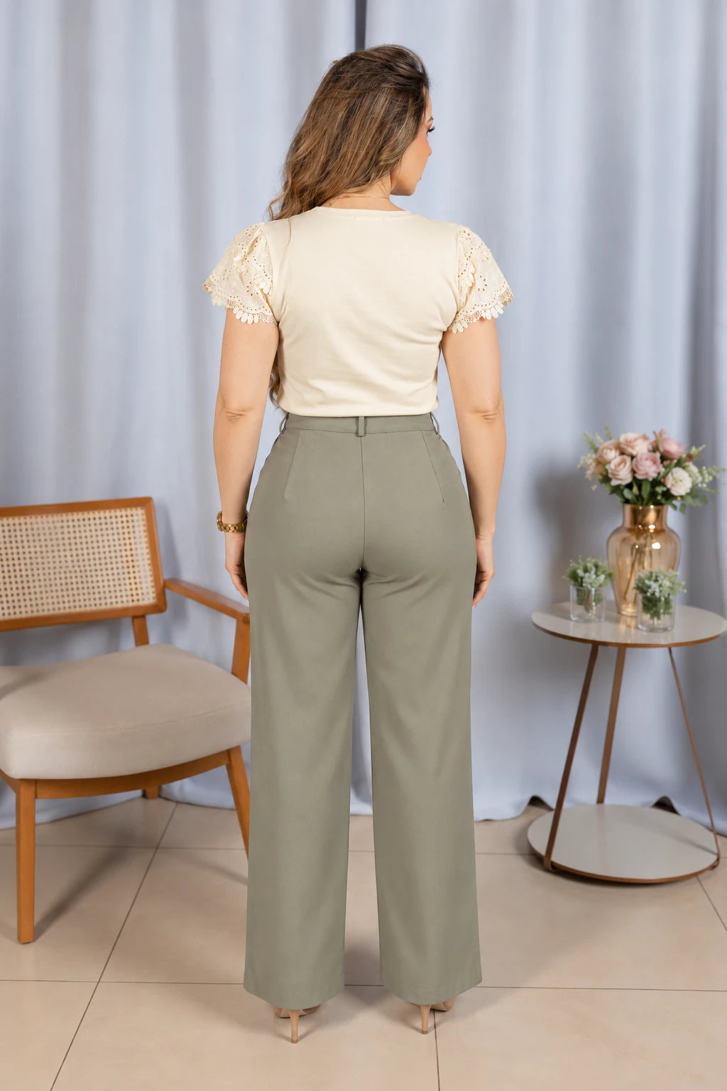 Calça Alfaiataria Corte Reto Friso Joyce Verde - adicional 2